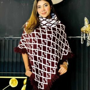 MARUN/WHITE PONCHO